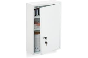 Relaxdays Armoire à Pharmacie, Murale, Acier, 3 Compartiments Pratiques, H x L x P : 45 x 30 x 12 cm, Blanche