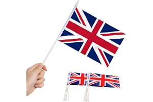 British Union Jack stickflagga, ANLEY Storbritannien 5.5x8 tum (12 X 20 cm) handhållen miniflagga med 12 tum (30 cm) vit soli