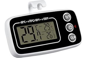 Vicloon Thermomètre de Réfrigérateur Thermomètre étanche Pour Congélateur aec Crochet Fonction D'enregistrement Max/Min Affichage ACL Facile à Lire idéal Pour La Maison (Blanc et Noir）