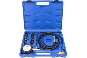 FreeTec Tester Pressione Olio, 0-140 PSI Manometro Pressione Olio Motore, Kit Misurazione Pressioni Oli, Attrezzo Prova Pressioni Oli Auto con Tubo e Adattatori per VW BMW Opel Ford Fiat (Blu)