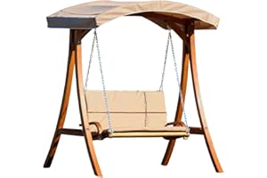 ALEOS. Design Hollywoodschaukel Gartenschaukel Schaukelbank Rio aus Holz Lärche mit Dach und Polsterauflage braun