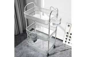 Uwenkjie 3-Layer Acrylic Stainless Steel Rolling Trolley with Handle, Multifunctional Storage Box, Suitable for Kitchens, Bathrooms, Laundry Rooms, and Offices