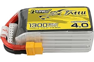 Tattu 6S Lipo Batería 1300mAh 130C 22.2V con XT60 Conector para FPV Racing RC Quadcopter Helicóptero Avión Multimotor Hobby DIY