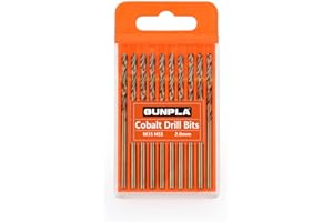 Gunpla 10 Piezas Juego de M35 HSS Brocas de Cobalto 2mm para Metal, Acero Inoxidable, Madera, Plástico y Hierro, Accesorios para Taladro Atornillador