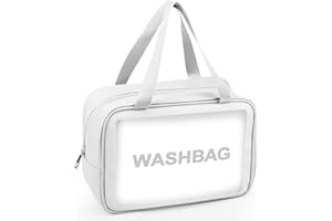 Sofore Trousse de Toilette Transparente Trousse de Toilette pour Voyage Sac de Transport de Voyage PVC Trousse de Toilette Organisateur Transport pour Femme, Affaires, Salle de Bain, Blanc (Grand)