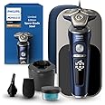 Philips Norelco Shaver Series 9000 Prestige, Wet and Dry Electric Shaver, System, SenseIQ Technology, Precision Trimmer, Nose Trimmer, Qi Charging Pad, Cleaning Pod, Adriatic Blue, SP9886/89