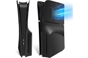 KOIIKO Faceplates for PS5 Slim Console with Cooling Vents, Replacement Plates Shell Cover Skin Accessories Anti-Scratch Dustproof for PS5 Slim Disc Edition - Black