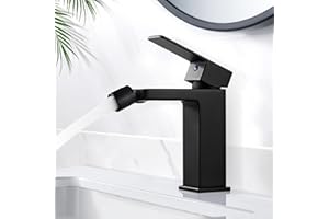 kisimixer Grifo Lavabo Negro, Bidé de Lavabo de Baño Clásico, Mezclador Monomando Lavabo de Latón, Agua Fria y Caliente Disponible