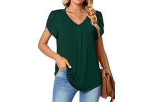 PANOZON Mujer Camiseta Casual Cuello V Mangas Cortas para Verano Elástico T-Shirt Top