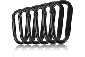 HOAAIGO Conjunto de 6 Mosquetones de Rosca (68 mm), Ganchos de Aluminio Negro para Hamacas, Llaveros, Camping, Pesca, Columpios y Accesorios de Senderismo
