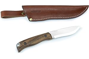 BPSKNIVES BPS Knives HK1 SSH - Couteau en acier inoxydable fait main - Couteau à lame fixe à soie traversante de camping et bushcraft en plein air avec étui en cuir
