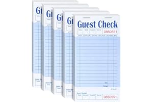 DGBDPACK Guest Check Books for Servers, 5 Pack of EP-3632-1 Server Note Pads, Thick Server Paper with Guest Receipt, Waitress Notepads - 250 Orders Total (Blue, 6.75"x3.5"), BD-GC3632-1BUX5