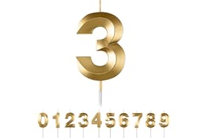 MACLUNAR Bougies d'anniversaire Numéro 3,3D Or Bougie Chiffre 3,Decoration Gateau Anniversaire,Bougies Gâteau Topper Decoration,Pour Les Enfants, Adultes