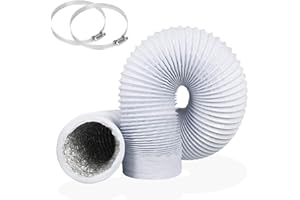 YIJUHOU 4Inch 10FT (3m) Long Flexible Aluminum Air Ducting 100mm, Heavy-Duty White 4 Layer Tumble Dryer Vent Hose, Dryer Duct for HVAC Ventilation, Extractor fanFan Systems, 2 Stainless Steel Clamps Include