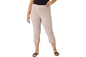 Roman Originals Plus Size Cropped Trousers for Women UK Ladies Curve Capri Leggings Summer Pants Short Crop Stretch 3/4 Length Three Quarter Pedal Pusher Clothes Elasticated