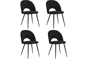 JZGORC Juego de 4 Silla de Comedor, Silla de Comedor Teddy de Terciopelo Suave, Silla de Cocina con Asiento y Reposabrazos Suaves, Patas de Metal - Negro