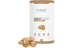 ‎VITALBODY+ SUPPLEMENTS VitalBody+ DailyShake, Cookie Dough, 450 g, Mahlzeitenersatz-Shake zum Abnehmen, 15 Mahlzeiten, nur 250 kcal pro Shake, vollwertig & kalorienarm ersetzen