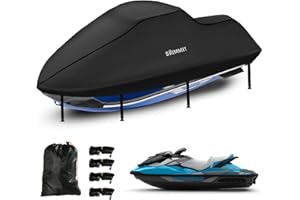 SRIMMIT Plandeka ochronna na narty wodne, tkanina Oxford 420D, 2 otwory wentylacyjne, 4 wiatroszczelne klamry, nadaje się do Seedoo, Kawasaki (od motorówki 261-290 cm, czarna)
