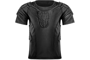 Hotfiary Maillots de Protection Rembourrés pour Enfants et Jeunes pour Le Football, Le Paintball Et Le Baseball, Maillots de Compression Matelassés à Manches Courtes/Longues Protection du Cœur