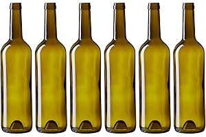 JUVALE Bottiglie da vino di vetro, vuote, verdi, riciclabili, per la produzione casalinga di alcol, forniture vino, confezione da 6