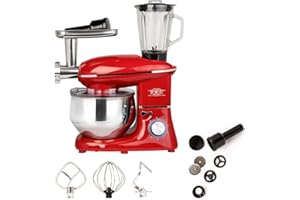A.M.C. AMC Robot da cucina multifunzione 3 in 1 impastatrice planetaria, mixer frullatore, tritatutto capienza 6,5 litri 2120W extra potente, trita carne accessori inclusi (Rosso)