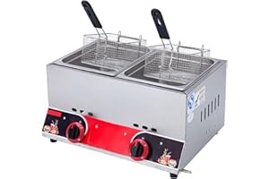 XINGG Professional Commercial Gas Fryer, Stainless Steel LPG Fryer, Adjustable Firepower, 22L Large Capacity Dual Fryer, With Baskets And Lid, Easy Clean