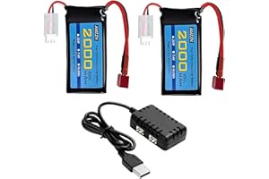 AMZZN 2PCS 7.4V 2000mAh 35C 2S Enchufe T Lipo batería con Cargador 2-in-1 para 300E 9200E 9201E 9206E M416 H16PL 903A HP162S HM124 RC Coches, Barcos RC, baterías de Drones