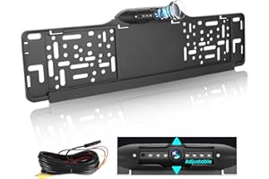 Ohradio Kit Porta Targa Telecamera Posteriore con 7 LED per Retromarcia, Kit Porta Targa Retrocamera per Telaio Europeo con Visione Notturna IP67 Impermeabile