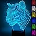 Produktbild Fzai Zjb 3D-Lampe, Design: Leopardenkopf, 7 wechselnde LED-Farben, mit Touchbedienung, 150 cm langes USB-Kabel inklusive, tolle Dekoration für den Nachttisch, schönes Geschenk
