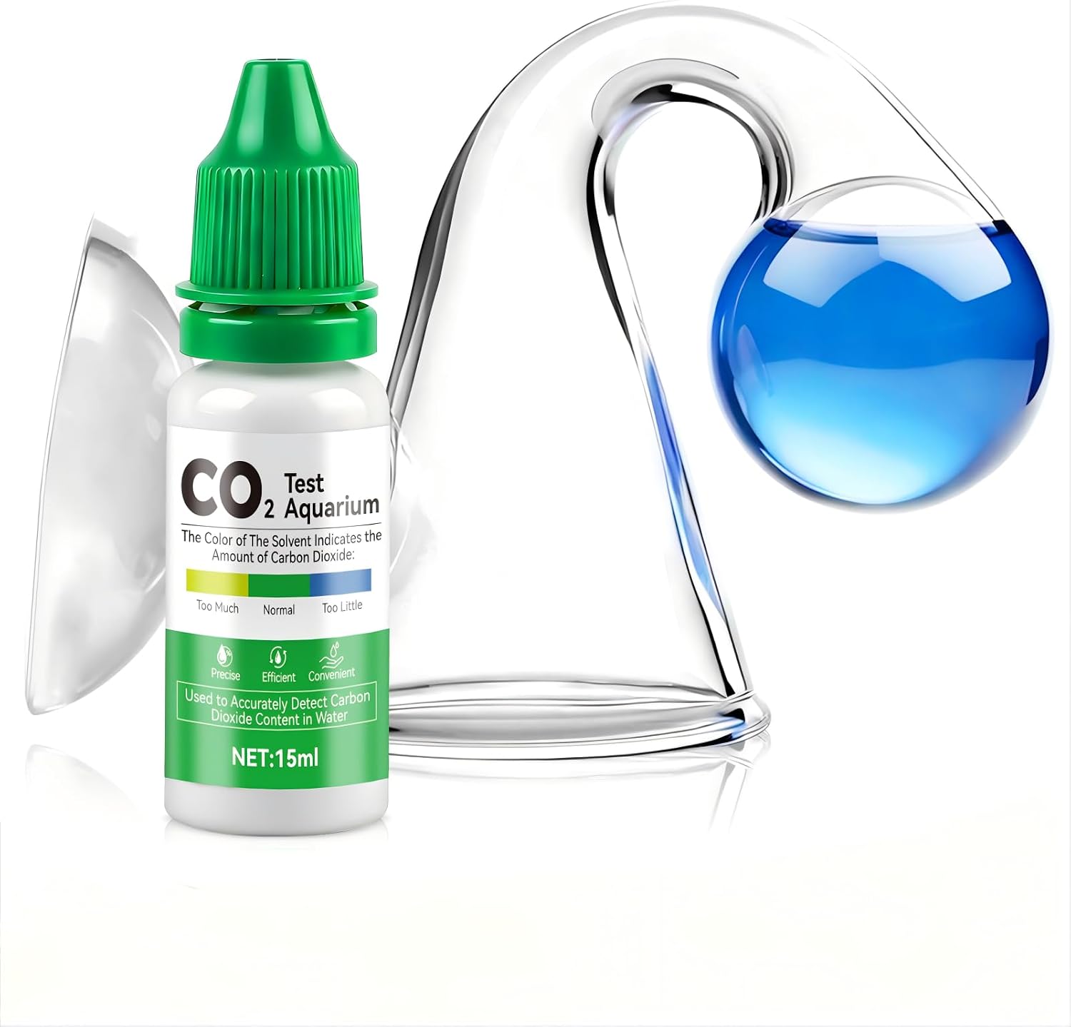 WEILAOK Co2 Acuario, Drop Checker Co2 Acuario con Co2 Indicador Líquido 15ml, Test Permanente con Color para Acuarios de Agua Dulce, Monitoreo Preciso