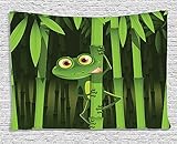 Decoración de rana verde con tapiz de animal, divertida ilustración de rana divertida en el...