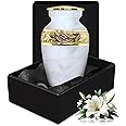 White Keepsake Urn - Mini Urns For Human Ashes Keepsake - Memorial Urns for Ashes Adult Small with Black Box - Honour Your Loved One with White Small Ashes Urn