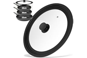 Aevcvok Coperchio Universale, Nero Coperchi Universale Vetro Temperato per Pentole con Bordo in Silicone Resistente al Calore,Adatto per Pentole di Diametro 28/30/32 cm