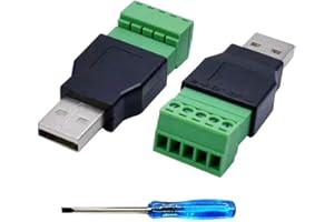 Greluma 2 Piezas Conector de Bloque de Terminales de Tornillo USB 2.0 A con un Destornillador, Enchufe Macho USB 2.0 A a Perno Hembra de 5 Pines