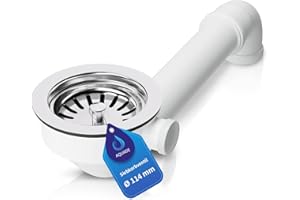 ‎AQUADE AQUADE Siebkorbventil 114mm mit Raumschaffer & 1 Zoll Anschluss für Spüle Rund, Küche Ablaufgarnitur mit Überlauf