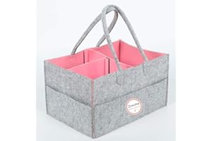 ZIMOHE Panier de Rangement pour Bébé en Feutre Sac de Couche - Rangement pour Nurserie, Liste de Naissance, Table à Langer, Panier Cadeau pour Fille et Garçon (Rose)