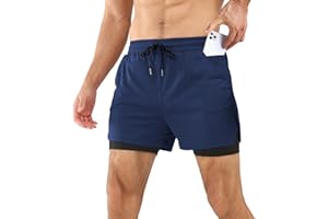 Comilaka Męskie spodenki do biegania 2 w 1 szorty oddychające siłownia trening sportowy spodenki sportowe z kieszenią na telefon