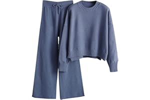 XTBFOOJ Completi da Donna In 2 Pezzi Lavorati a Maglia Top A Maniche Lunghe con Spacco con Bottoni a Metà Autunno Larghi Lavorati a Maglia per Il Tempo Libero Polsino Elastico Set con Pantaloni