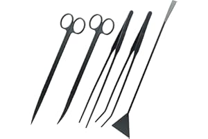 KEESIN Kit de tanque de acuario de acero inoxidable 5 en 1, accesorios de limpieza de peces, kit de accesorios de acuario, pinzas, tijeras, pinzas juego de raspador de algas