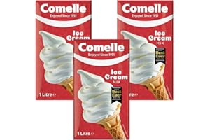 Comelle Ice Cream Mix Vanilla Soft Serve 1L Pack of 3 Instant Ready to Freeze UHT Long Life Dairy Skimmed Milk Sundea Mouse Dessert Shake with Welari Thank You Card | (3pack) (3L)