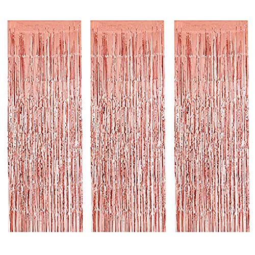 UPC Metallic 3.3ft x 10 ft Foil Fringe Shiny Curtains Door Window Party Photo Backdrop Wedding Decoration (Rose Gold, 1 Pack)