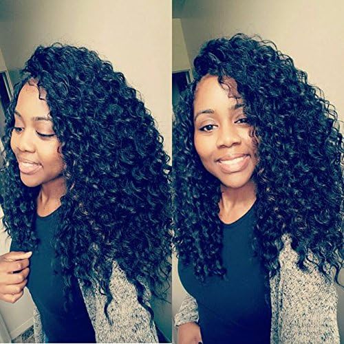 Evlynn Hair Curly Wave Lace Front Human Hair Wigs Glueless 180% Density Brazilian Virgin Wigs with Baby Hair for Black Women Natural Black 14Inch