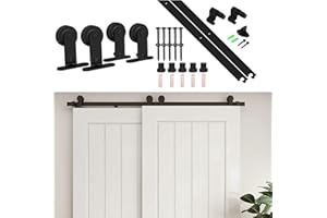 ETIASQSA 168CM/5.5FT Bypass Sliding Door Track Barn Door Hardware Kit Closet Rail Roller Accessory T Shape Hanger