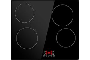 Electric Ceramic Hob, PALDIN 59cm Built-in Ceramic Hob 4 Zones 6000W Electric Cooktop Sensor Touch Controls with heat protection Black