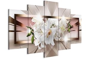 murando - Quadro Fiori Giglio 200x100 cm 5 Pezzi Stampa su tela in TNT XXL Immagini Moderni Murale Fotografia Grafica Decorazione da Parete Quadri Componibili Astratto Grigio Argento b-A-0364-b-m
