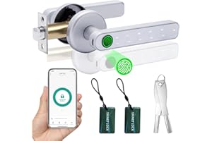 DHEISHA Fingerprint Smart Door Lock 5 in 1, Keyless Entry Door Knob with APP/IC Card/Fingerprint/Keys, 50 Fingerprints/100 Codes, Biometric Door Lock for Front Door Bedroom Office Hotel(Silver)