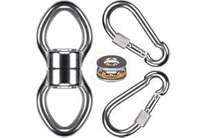 SELEWARE Silent Bearing Swing Swivel w/ 2 Carabiners, Stainless Steel 544kg 360° Rotational Device Hanging Accessory for Tree Swing, Hammock Chair, Climbing Rope, Yoga, Kids Swing Swivel
