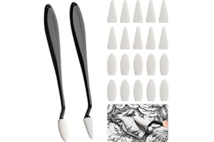 Disnace 2 Pièces Estompeur Dessin avec 20 Têtes D'éponge, Une Eponge Pour Etudiant en Art, Dessin Tête de Rechange, Crayon à Dessin Materiel, Estompe Crayon Eponge pour Esquisse, Ovale/Pointue, Noir