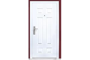 ARREDO DA CASA Portone Blindato Design Moderno E Semplice Porta Blindata 90x197 Bianca Con Maniglia In Acciaio Inox Anta Telaio Guarnizioni Spioncino E Due Chiavi P7 (Apertura interna destra)