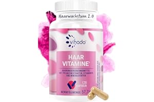 ‎VIHADO Vihado Haar Vitamine 2.0 für Haarwachstum und gesunde Haare + Kopfhaut mit Biotin hochdosiert, 14 Wirkstoffe all in one, 120 Kapseln